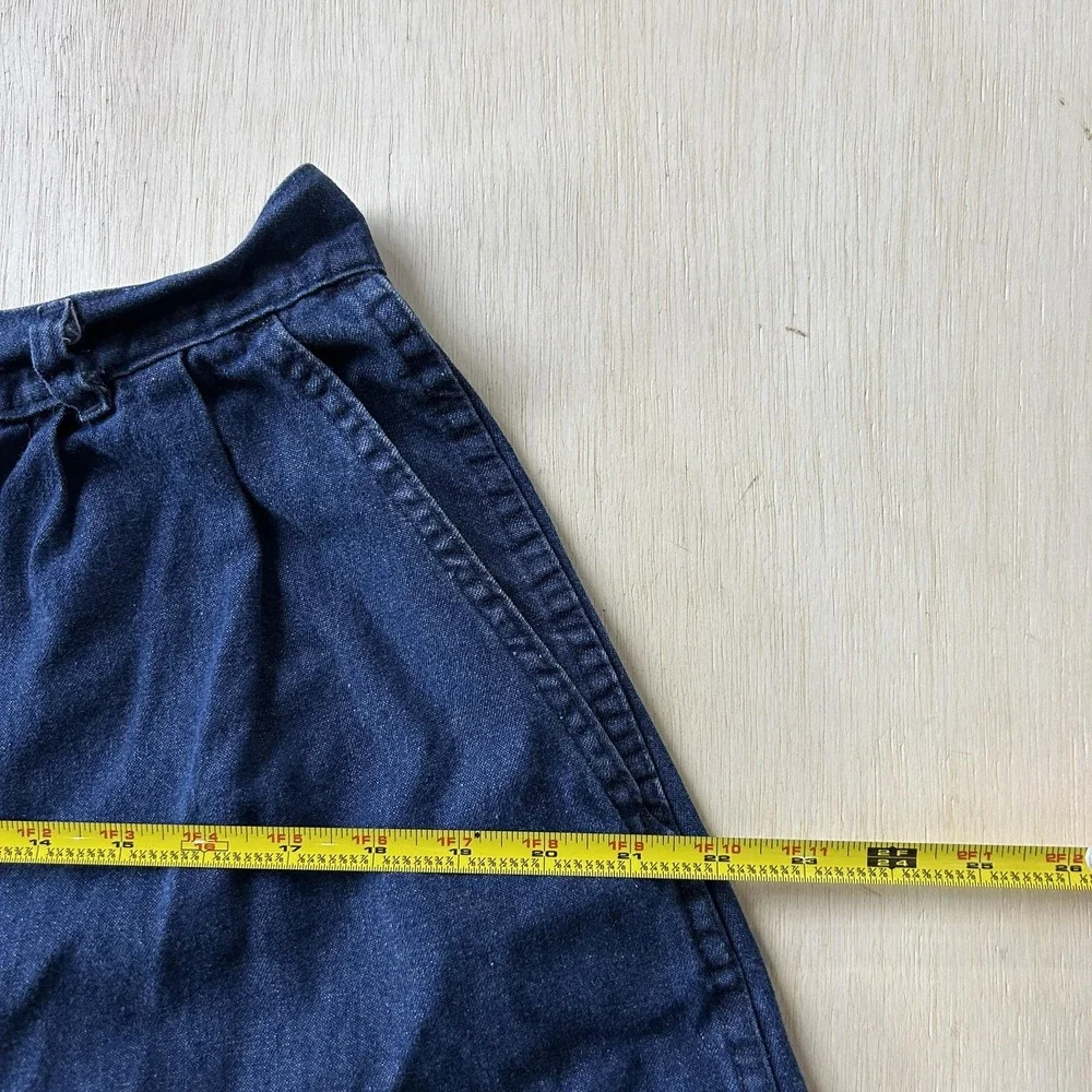 Vintage 70s Sears Denim Culotte Shorts Womens 16 28W Blue Pleated Pockets USA